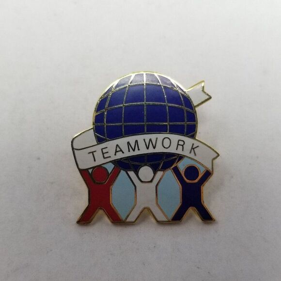 Vintage Enamel Teamwork Lapel Pin, Red White Blue, Makes the Dream Work Brooch - Picture 2 of 5